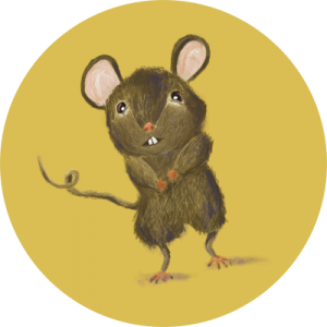 A drawing of a cute mouse on a yellow background